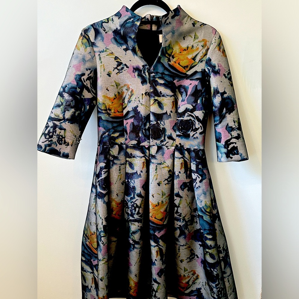 Elegant and Interesting Sharrone evening dress with 3/4 length sleeves